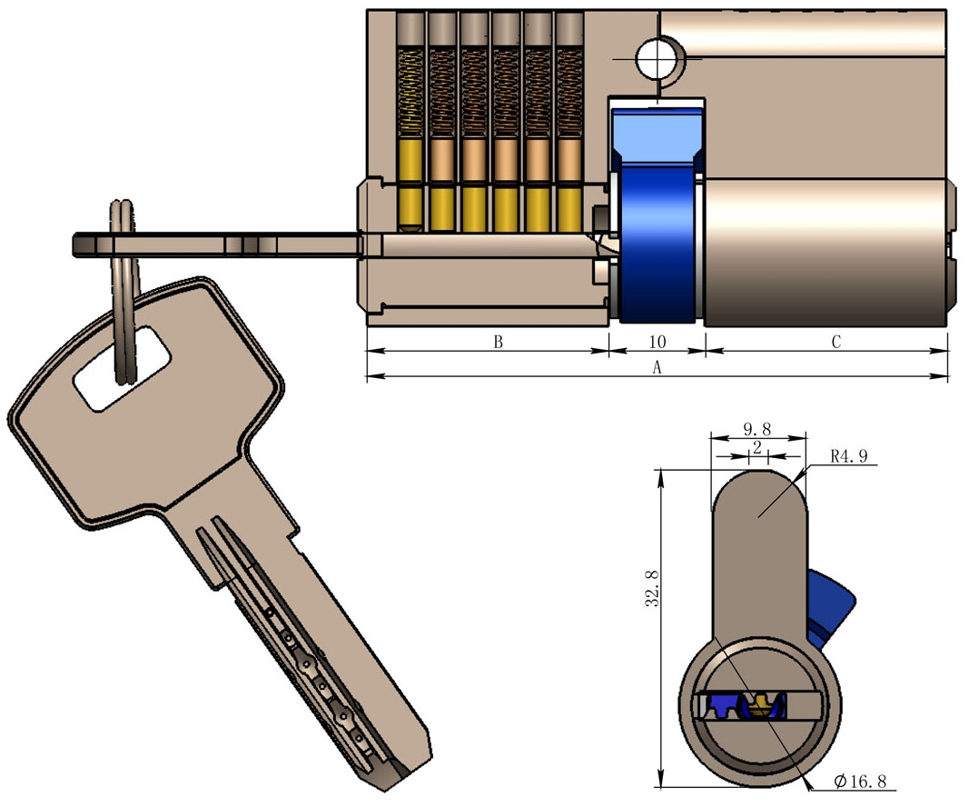 Schließzylinder 60mm (30+30mm) Profil-Zylinder, 5 Sicherheits-Schlüssel