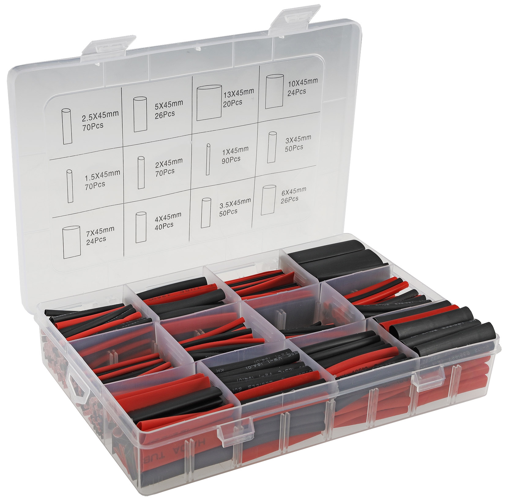 Schrumpfschlauch-Sortiment, 560-teilig in Plastikbox, Ratio 2:1, schwarz + rot 