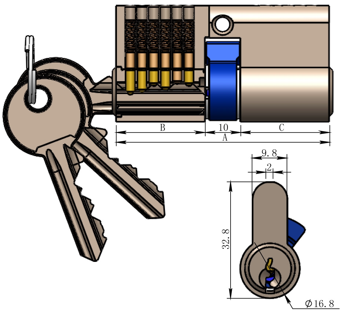 Schließzylinder 70mm (40+30mm) Profil-Zylinder, 3 Bartschlüssel