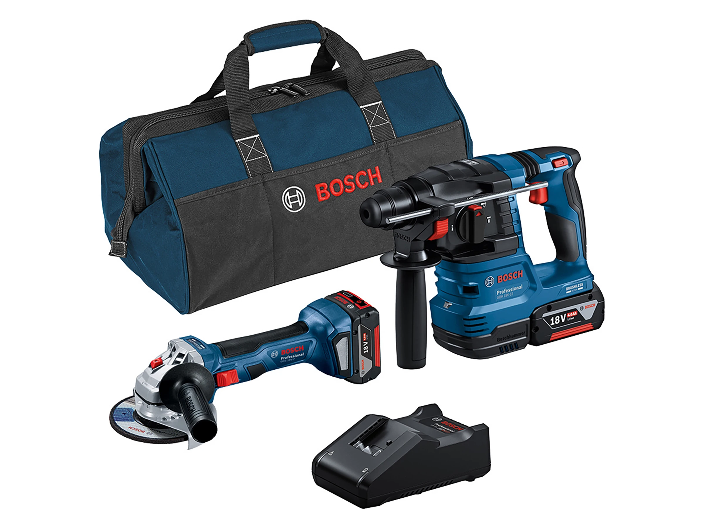 Bosch Professional Combi-Kit GWS 18V-7 & GBH 18V-22 mit Akkus, Ladegerät, Tasche Bosch Professional Combi-Kit GWS 18V-7 & GBH 18V-22 mit Akkus, Ladegerät, Tasche