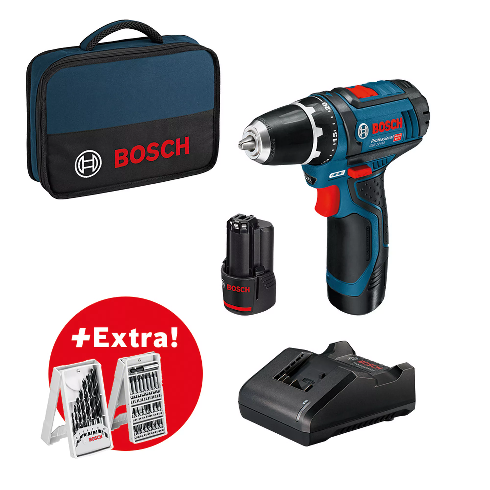 Bosch Professional Akku-Bohrschrauber 'GSR 12V-15 Professional' 2 x 2,0 Ah Akku in Tasche Bosch Professional Akku-Bohrschrauber 'GSR 12V-15 Professional' 2 x 2,0 Ah Akku in Tasche