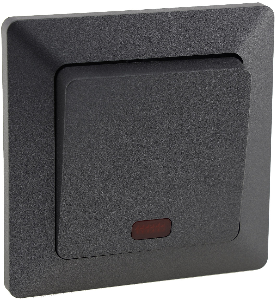 MILOS Kontroll-Schalter mit Lämpchen 250V~/ 10A, inkl. Rahmen, UP, Anthrazit 